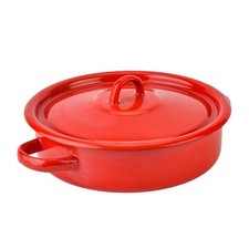 STPGOODS Red Enamel Casserole Low Lidded Baking Pan picture