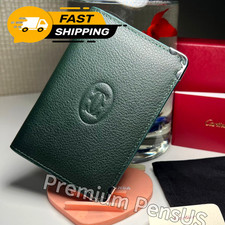CARTIER Green Leather Bifold Wallet Silver Corner Hardware Rare picture