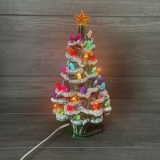 Vintage Atlantic Mold Ceramic 10in. Christmas Tree Color Lights Flocked *WORKS* picture
