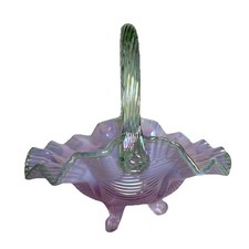 VTG NWT 2004 5739NH Footed Fenton Glass Pink Opalescent Basket 9