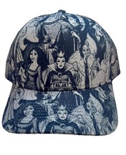 NEW Disney Parks Villains Hat All Over Print Gray Black OSFM Adult Rare picture