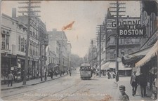 Main Street Fitchburg MA Trolley Streetcar Boston Sign Rotograph 1900s Postcard picture