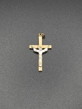 VTG 14K Gold Filled 2 Tone Crucifix Cross Pendant PPC Religious Charm 1.5 Inch picture