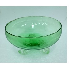 Vintage Tiffin Art Glass Green Footed Bowl Mid Century Modern Scroll Feet picture