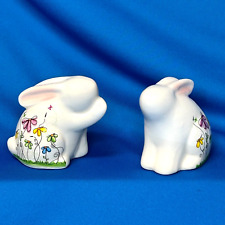 Adorable Floral Painted Porcelain Bunny Rabbit Salt And Pepper Shakers picture