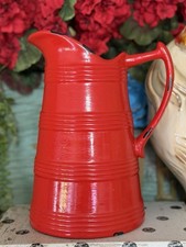 VTG Hosley Potteries Poppy Red Glazed Ceramic Farmhouse Handled Pitcher 10