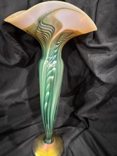 Lundberg Studios Iridescent Art Glass Magnolia Pulled Feather Corset Vase picture