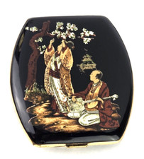 VTG 1950 Japanese Damascene Powder Compact 24k Gold Shakado Cherry Blossom Scene picture