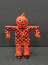 Vintage ROSBRO Hard plastic Halloween Pumpkin Scarecrow Candy Container  picture
