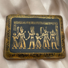 Vintage Damascene Cigarette Case with Egyptian Revival Design, Marked K24 picture