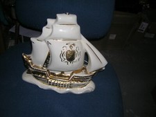 Vintage 50s TV Lamp Sailing Ship White w/ Gold Trim by Lampcrafts picture