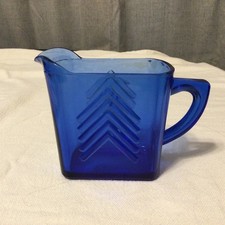 Hazel Atlas Glass  Chevron Pattern - Cobalt Blue Pitcher  Creamer picture