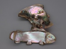 Herbert Him, Sr. Abalone Shell Zuni Three Bass Fish Fetish (Broken) picture