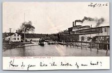 1906  postcard APPLETON WISCONSIN INTER LAKE PULP MILL w/2 flag cancels picture