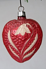 Antique VTG Glass LILY Flower Embossed Bumpy HEART Christmas Ornament Germany picture