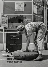 1943 Atlantic Gas Station PHOTO Oil Female Service Attendant Tires World War 2 picture