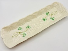 Vintage Belleek Irish Shamrock Basketweave Mint Candy Olive Snack Tray Dish picture