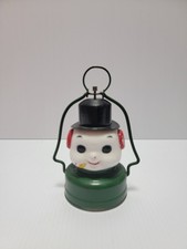 Vintage 1950's Amico Metal & Milk Glass Snowman Christmas Lantern *rare* picture