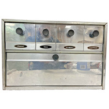 Vintage Krestline? Metal Bread Box Silver 4 Labeled Drawers Chrome MCM picture