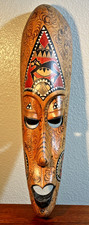 Handcrafted Bali Carved Wooden Mask Painted Animal w/ Swirls 19.5