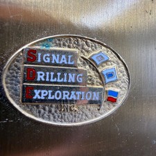 Vintage Signal Drilling Exploration Compact Gold Tone Square Enamel Logo picture