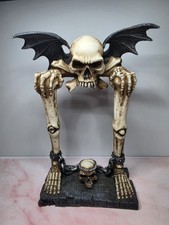 Gothic Winged Skull Bone Stand Figurine Halloween Macabre Demon Decor picture