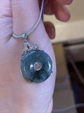 Certified Jadeiet Donut Pendant 翡翠玉環平安扣 飄花 S925純銀鑲嵌 picture