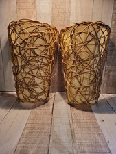 2 Nito Vine Woven Wall Lamp Shades Boho Chic Hand Crafted Rattan Wrapped Sconce picture