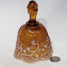 Vintage Fenton Lily Of The Valley Amber Opalescent Glass Bell 4x5.25” EUC picture