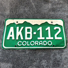 Vtg 1980s Colorado Green & White Embossed License Plate AKB-112 picture
