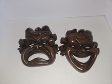 Vintage Burwood Comedy Tragedy Theater Masks Wall Plaques Set of 2 USA picture