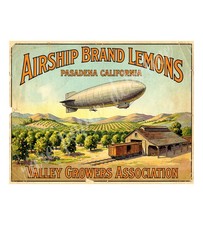 Airship Brand Lemons Pasadena 1950s Style Label, Retro Advertising 10.5