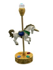 Spoontiques 1980s Pewter Painted Carousel Horse Unicorn Crystal Ball Figurine picture