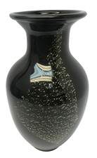Murano Italian Black Glass Speckled Gold Modern Decorative Flower Vase Unusual picture