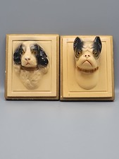 VTG Chalkware Style Wall Dog Hangings, Cavalier King Charles, Boston Terrier picture