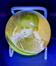 Antique Victorian Glass Photo Paperweight Girl Portrait UV Manganese Glow 365nm picture