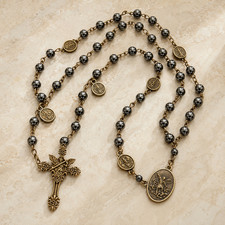 Handmade St Michael Hematite stone  Rosary Bronze Catholic Cyprus 55cm NEW picture