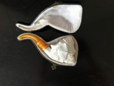 Vintage Block Meerschaum Hand Carved Pipe of Greek God with Custom Case Unsmoked picture