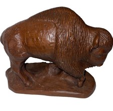 Red Mill Mfg American Buffalo Bison Handcrafted Figurine Carved Wooden Resin Fun picture