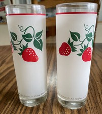 Frosted Strawberry Tom Collins Tumbler 2 Glasses France 1983 Teleflora 6.5