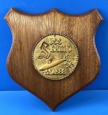 Vintage USS SCAMP SSN-588 Submarine Plaque Brass Wood Cold War US Navy picture