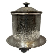 Vintage Barker Ellis EPNS Biscuit Barrel Silverplate England Engraved Footed Jar picture