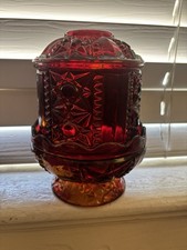 Vintage Indiana Glass Stars & Bars Ruby Red Fairy Lamp Some Missing Red Flashing picture