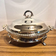 Vtg Wm Rogers Covered Casserole Dish FB Rogers Pierced Chafing Buffet Stand Set  picture