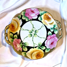 Nippon Hand Painted Floral Bowl Gilt Handles & Scalloped Trim Cottage Core Japan picture