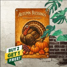 Thanksgiving Day Turkey Roast Sign Vintage Autumn Harvest Feast Tin Plaque 8x12 picture