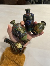 Antique Cloisonné enamel small vases w fine metal wire partitions set of 4 picture