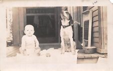 RPPC Baby Aline on Porch With Her Hound Dog Companion c1910 AZO Photo Postcard picture