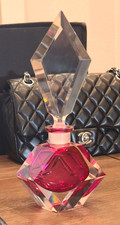 Large Vintage Czech Cranberry Glass Perfume Bottle Art Deco Faceted Stopper picture