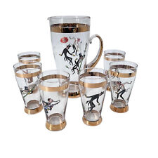 Vintage Mid Century 1960s Italy Jazz Musicians Cocktail Set Glasses & Pitcher picture